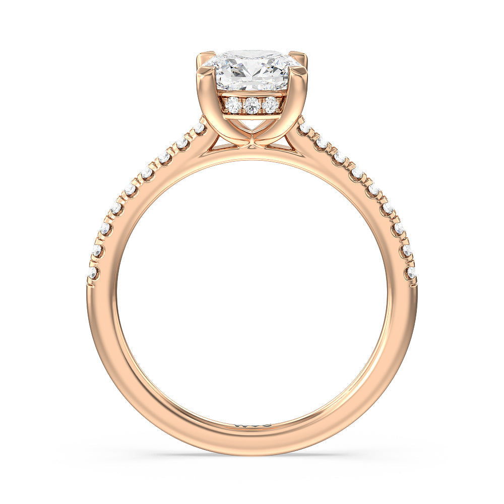 Cushion Cut Channel Set Hidden Halo Engagement Ring with Lab Grown Diamond in 14KT Rose Gold view 2
