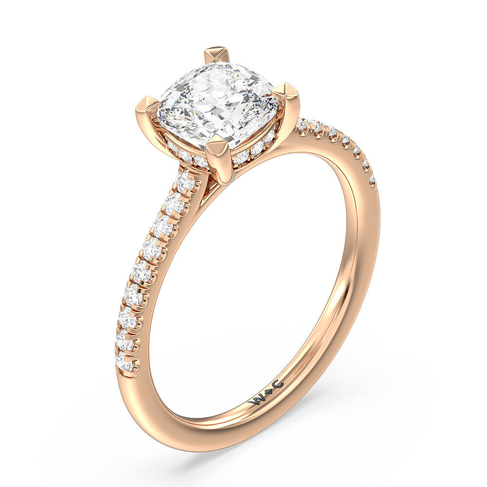 Cushion Cut Channel Set Hidden Halo Engagement Ring with Lab Grown Diamond in 14KT Rose Gold view 3
