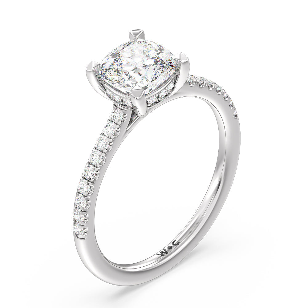 Cushion Cut Channel Set Hidden Halo Engagement Ring with Lab Grown Diamond in 14KT Platinum view 3
