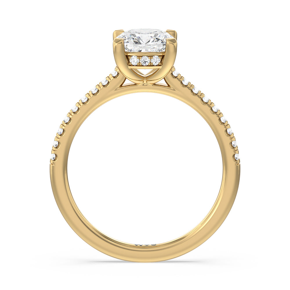 Cushion Cut Channel Set Hidden Halo Engagement Ring with Lab Grown Diamond in 14KT Yellow Gold view 2
