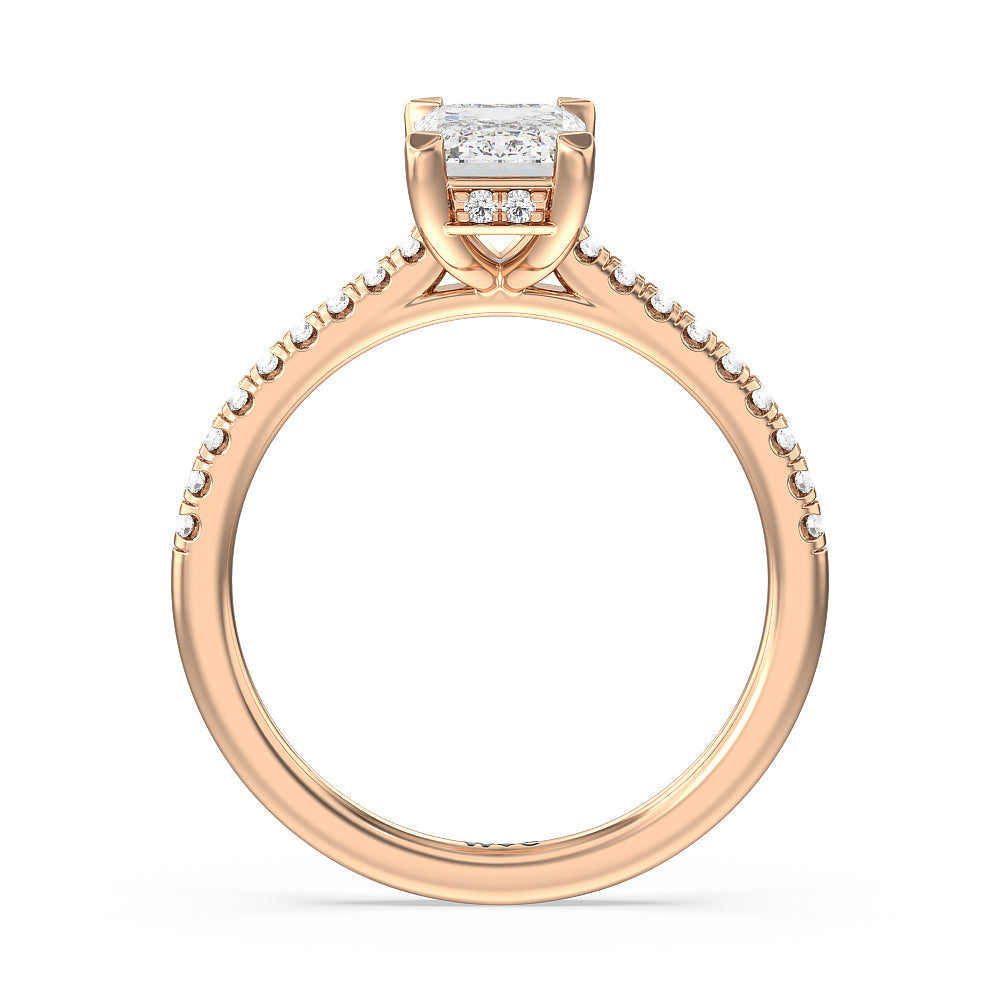 Emerald Cut Channel Set Hidden Halo Engagement Ring with Lab Grown Diamond in 14KT Rose Gold view 2
