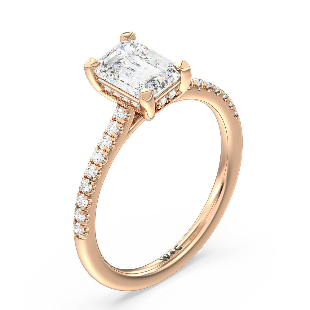 Emerald Cut Channel Set Hidden Halo Engagement Ring with Lab Grown Diamond in 14KT Rose Gold view 3
