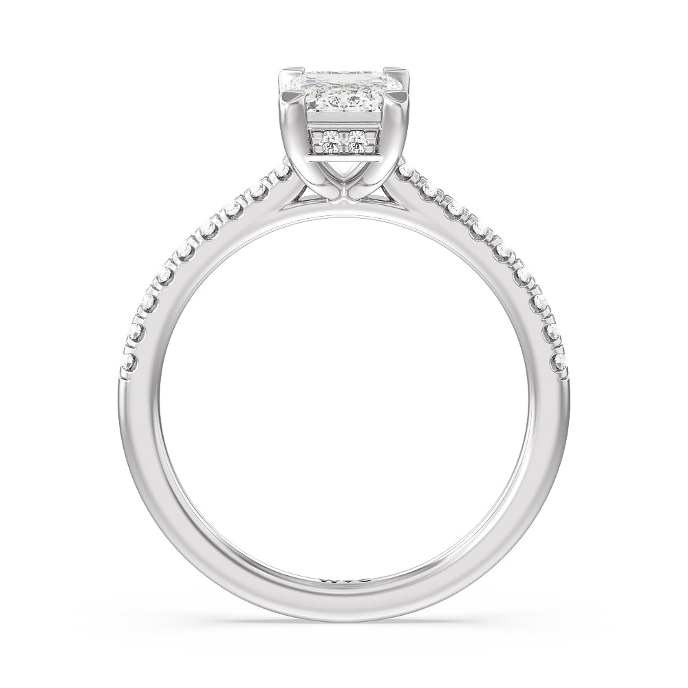 Emerald Cut Channel Set Hidden Halo Engagement Ring with Lab Grown Diamond in 14KT Platinum view 2
