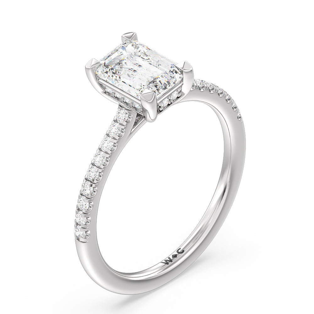 Emerald Cut Channel Set Hidden Halo Engagement Ring with Lab Grown Diamond in 14KT Platinum view 3
