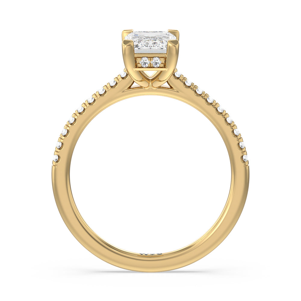Emerald Cut Channel Set Hidden Halo Engagement Ring with Lab Grown Diamond in 14KT Yellow Gold view 2
