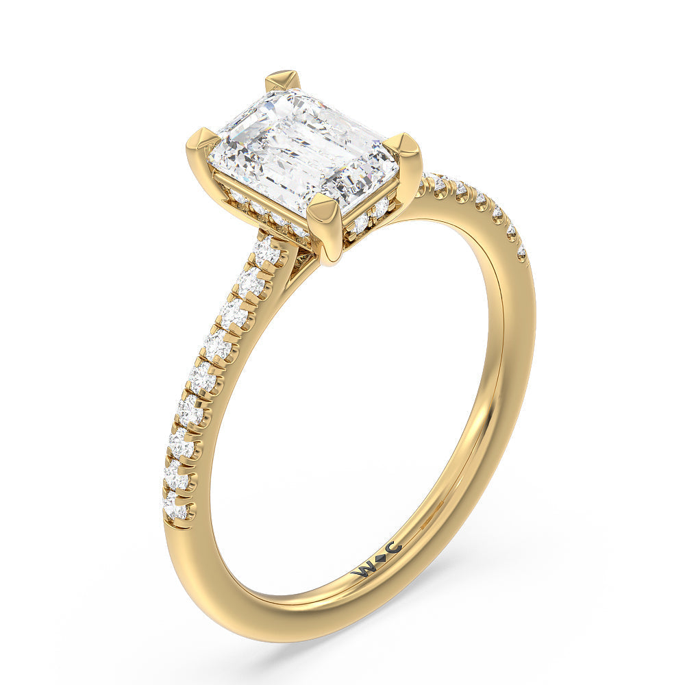 Emerald Cut Channel Set Hidden Halo Engagement Ring with Lab Grown Diamond in 14KT Yellow Gold view 3
