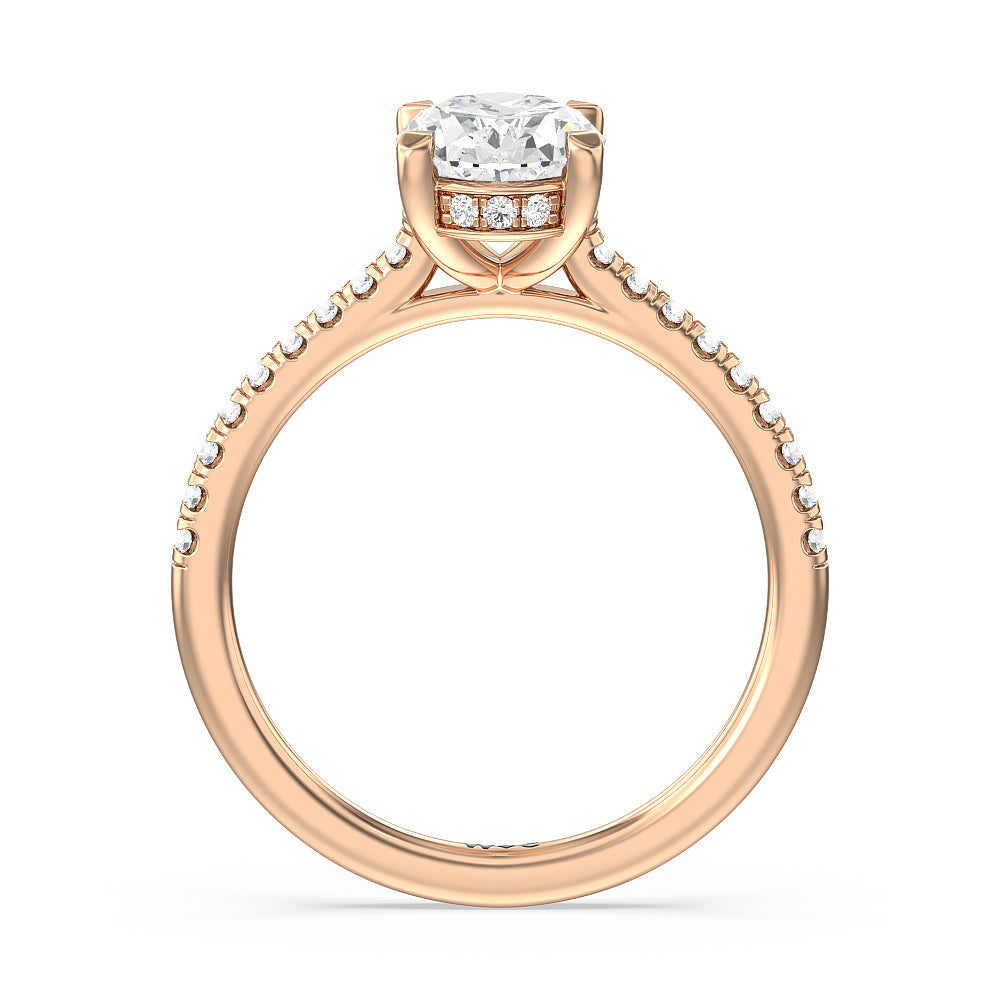 Oval Cut Channel Set Hidden Halo Engagement Ring with Lab Grown Diamond in 14KT Rose Gold view 2
