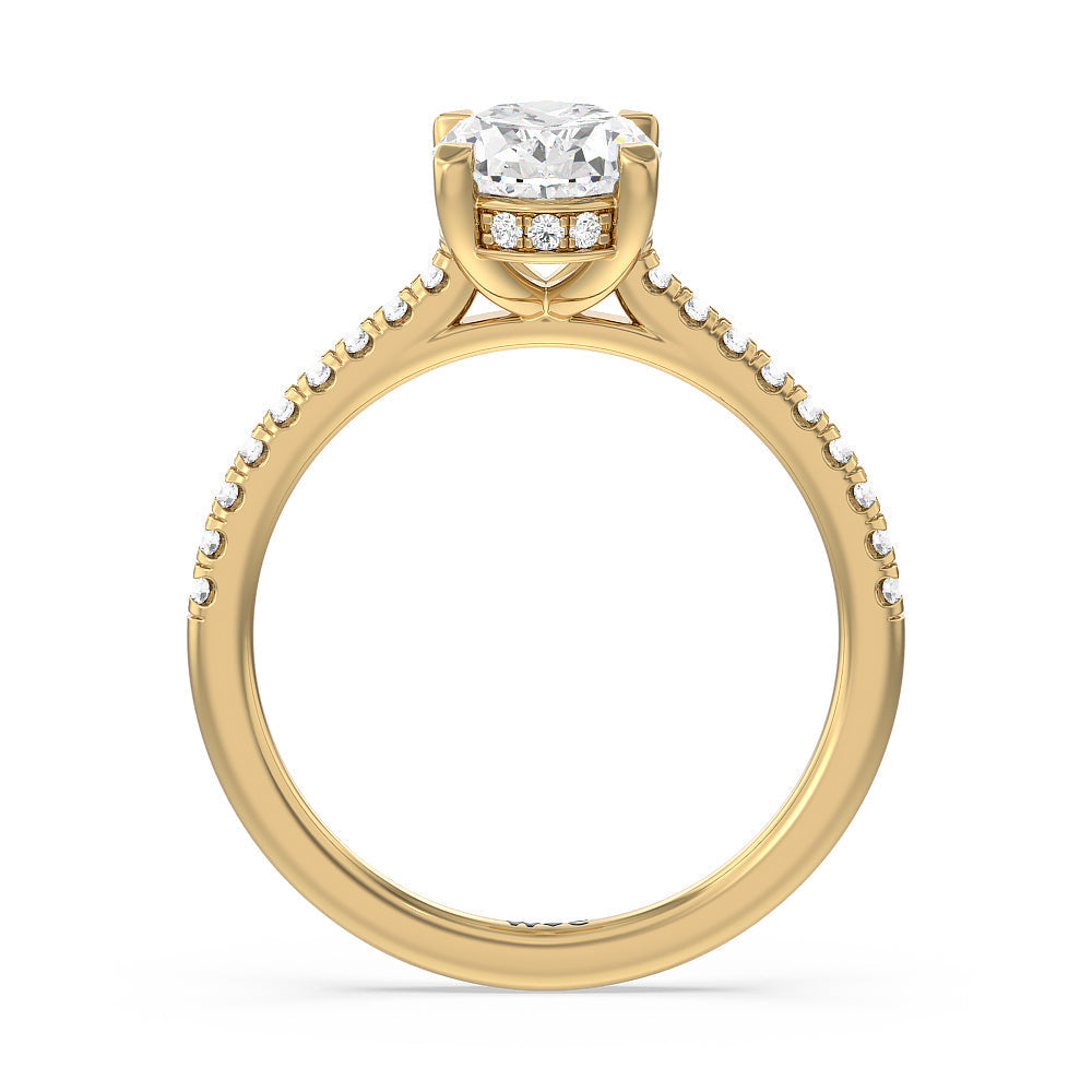 Oval Cut Channel Set Hidden Halo Engagement Ring with Lab Grown Diamond in 14KT Yellow Gold view 2

