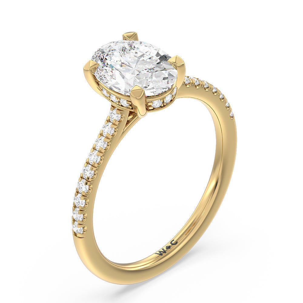 Oval Cut Channel Set Hidden Halo Engagement Ring with Lab Grown Diamond in 14KT Yellow Gold view 3
