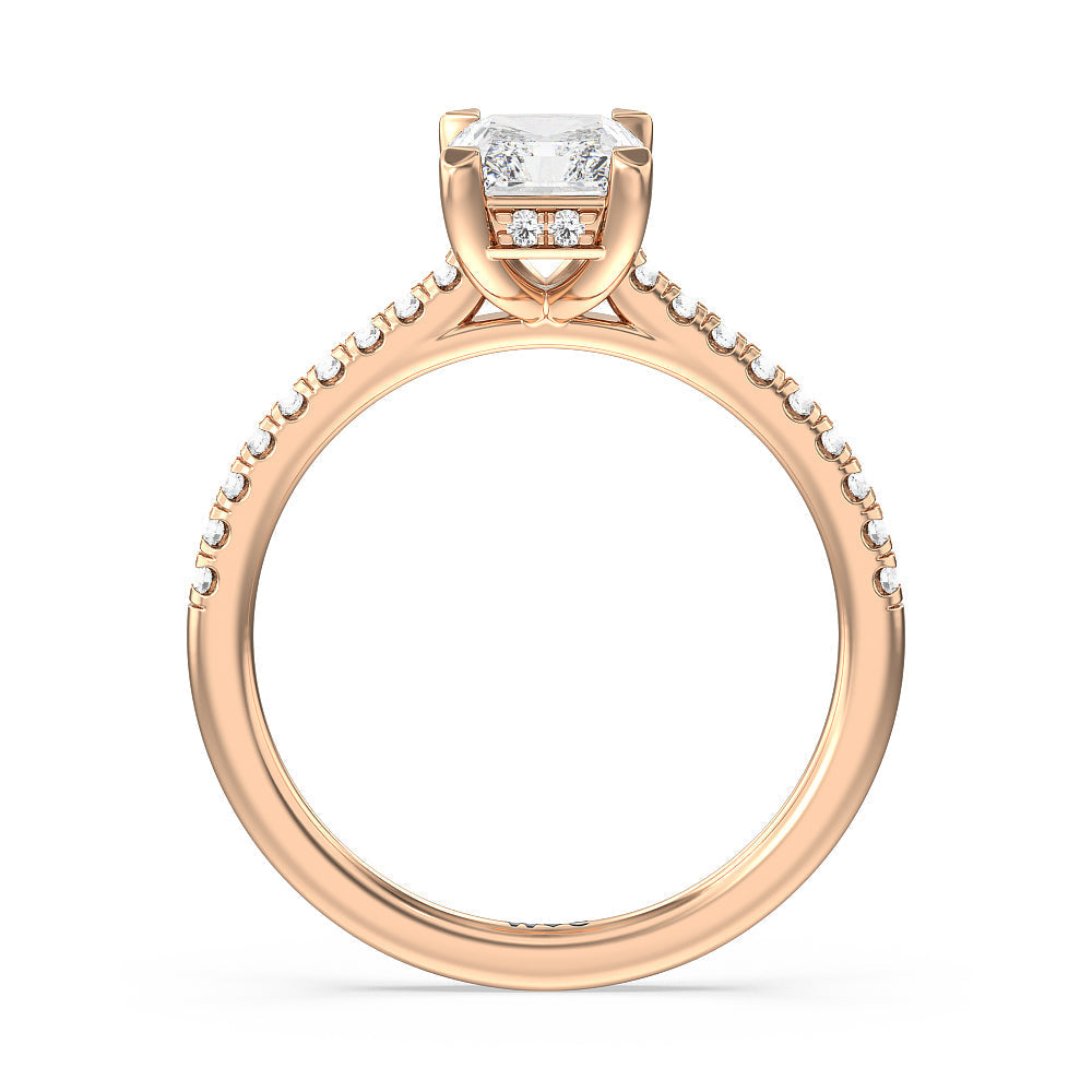 Radiant Cut Channel Set Hidden Halo Engagement Ring with Lab Grown Diamond in 14KT Rose Gold view 2
