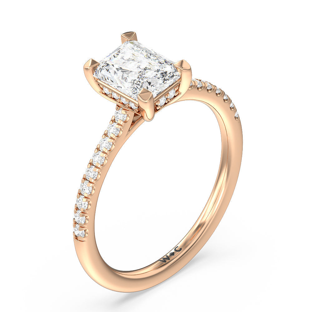 Radiant Cut Channel Set Hidden Halo Engagement Ring with Lab Grown Diamond in 14KT Rose Gold view 3
