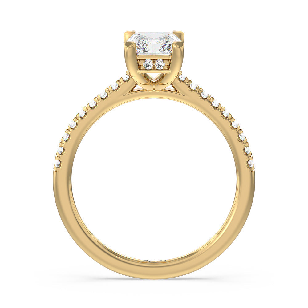 Radiant Cut Channel Set Hidden Halo Engagement Ring with Lab Grown Diamond in 14KT Yellow Gold view 2
