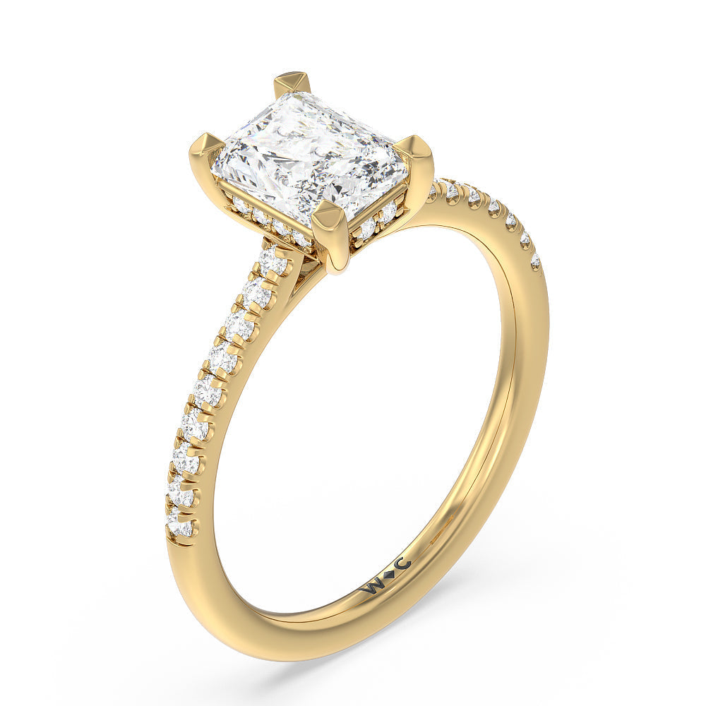 Radiant Cut Channel Set Hidden Halo Engagement Ring with Lab Grown Diamond in 14KT Yellow Gold view 3
