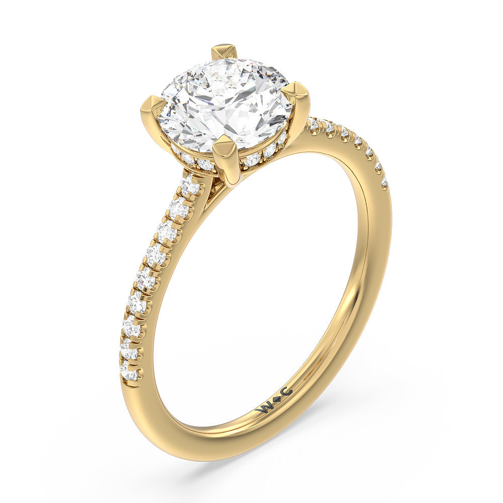 Round Cut Channel Set Hidden Halo Engagement Ring with Lab Grown Diamond in 14KT Yellow Gold view 3
