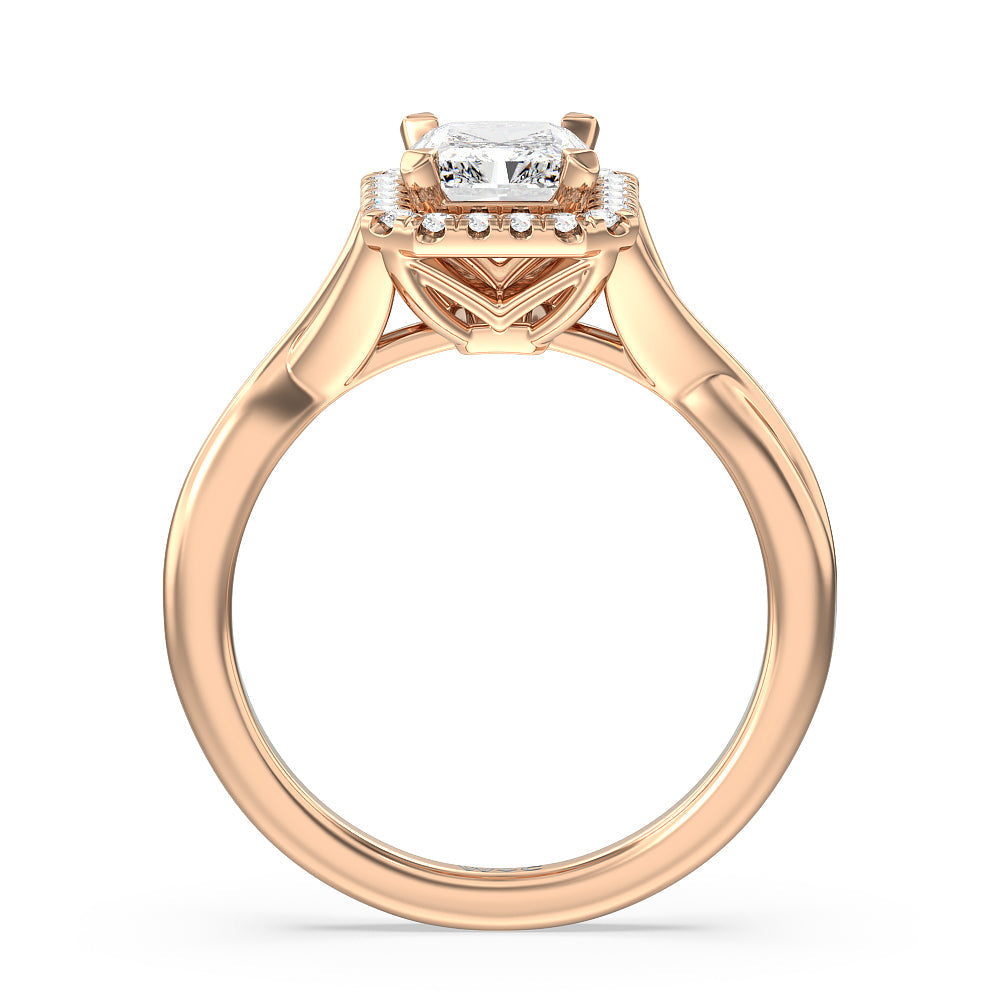 Radiant Cut Criss Cross Shank Halo Engagement Ring with Lab Grown Diamond in 14KT Rose Gold view 2
