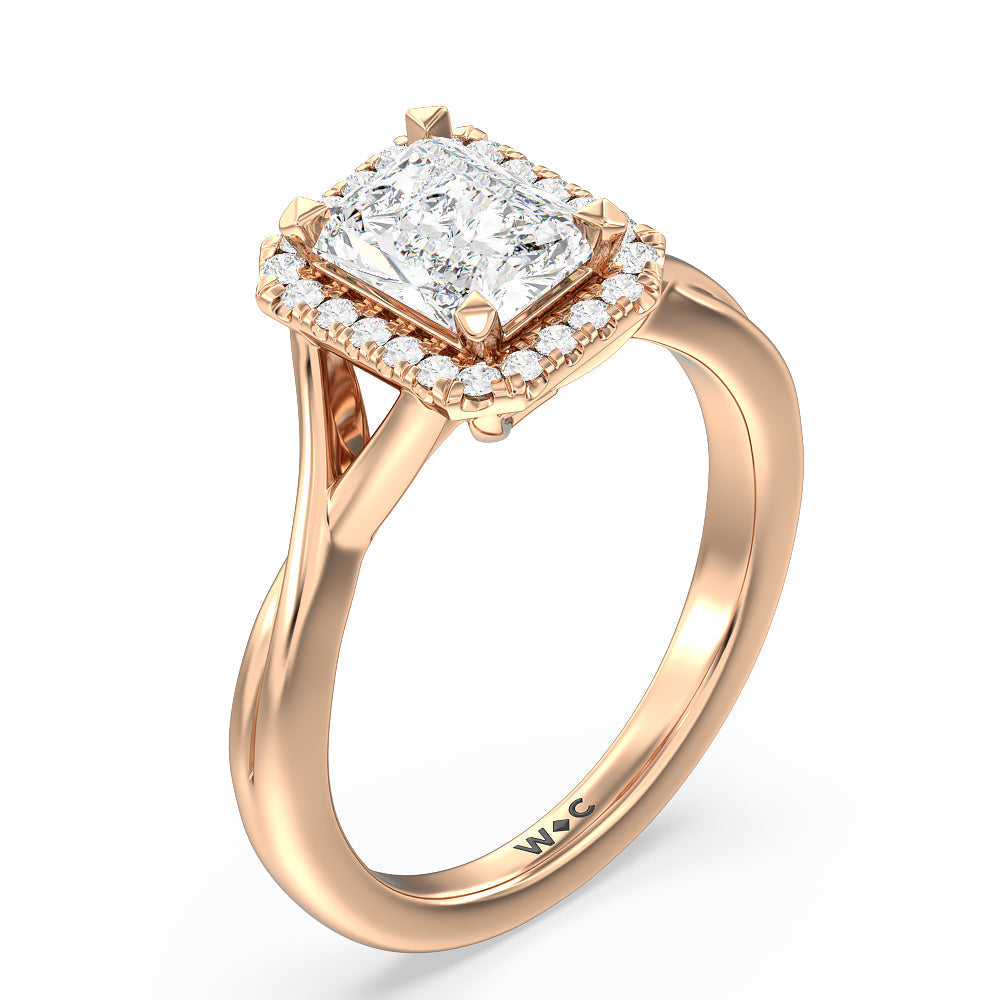 Radiant Cut Criss Cross Shank Halo Engagement Ring with Lab Grown Diamond in 14KT Rose Gold view 3
