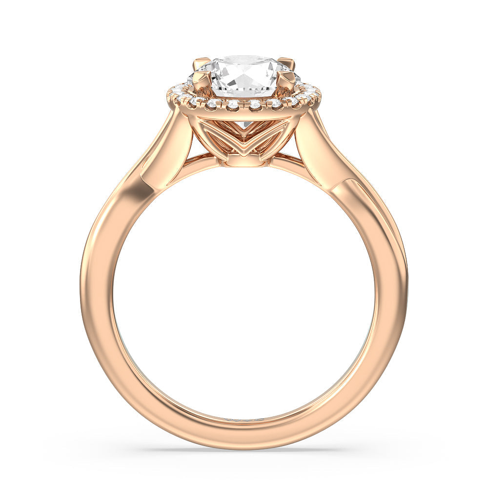 Round Cut Criss Cross Shank Halo Engagement Ring with Lab Grown Diamond in 14KT Rose Gold view 2
