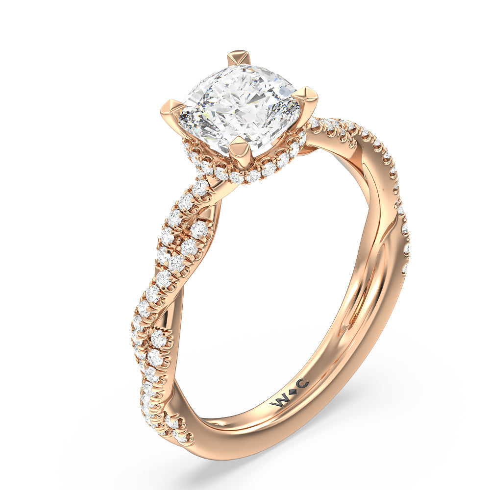 Cushion Cut Twisted Shank Hidden Halo Engagement Ring (E+ VVS+) with Lab Grown Diamond in 14KT Rose Gold view 3
