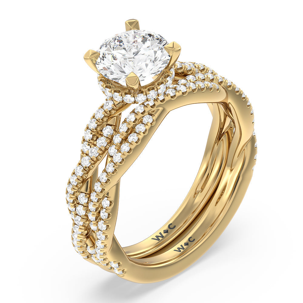 Twisted Shank Hidden Halo Engagement Ring with Cushion Cut Diamond in 14KT Yellow Gold view 4

