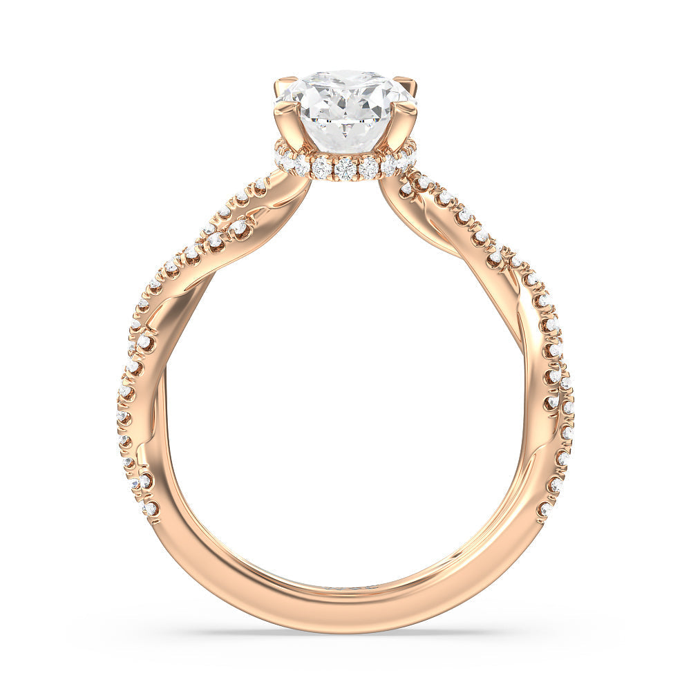 Twisted Shank Hidden Halo Engagement Ring with Oval Cut Diamond in 14KT Rose Gold view 2
