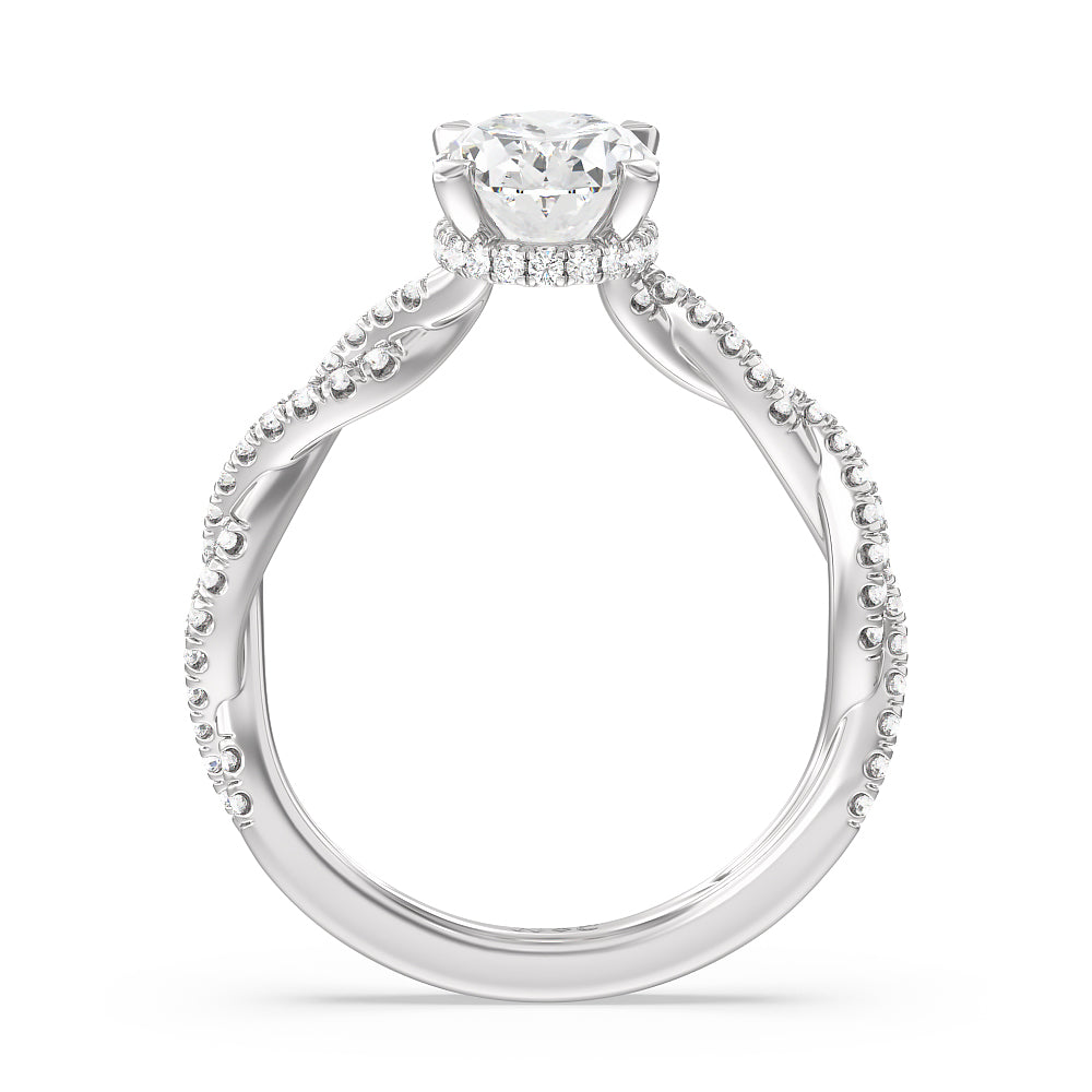 Twisted Shank Hidden Halo Engagement Ring with Oval Cut Diamond in 14KT Platinum view 2
