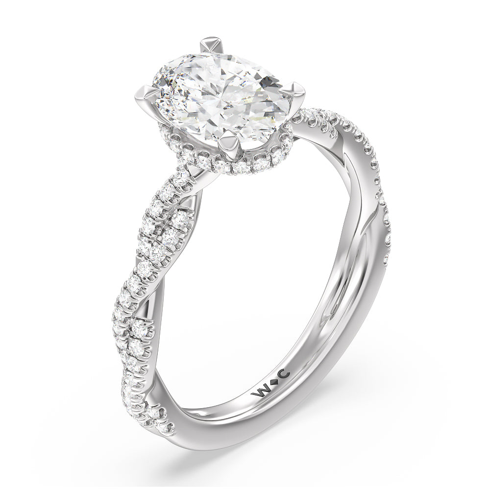 Twisted Shank Hidden Halo Engagement Ring with Oval Cut Diamond in 14KT Platinum view 3
