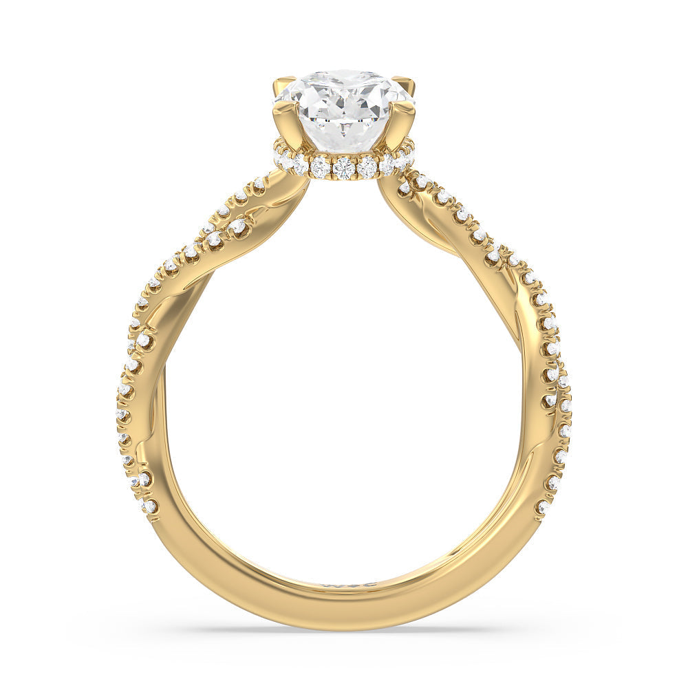 Twisted Shank Hidden Halo Engagement Ring with Oval Cut Diamond in 14KT Yellow Gold view 2
