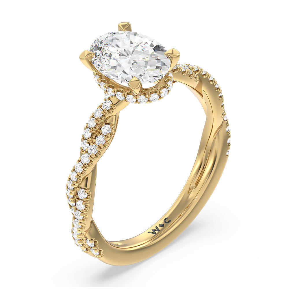 Twisted Shank Hidden Halo Engagement Ring with Oval Cut Diamond in 14KT Yellow Gold view 3
