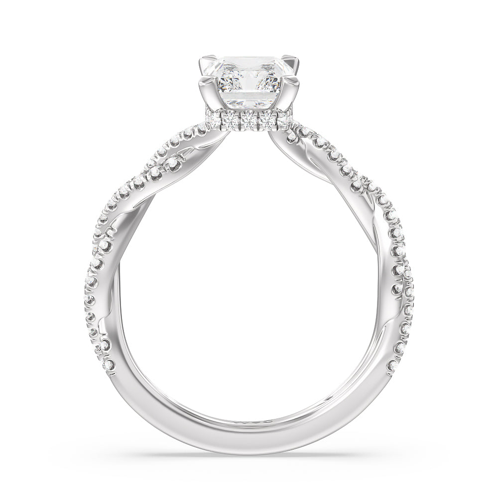 Twisted Shank Hidden Halo Engagement Ring with Radiant Cut Diamond in 14KT Platinum view 2
