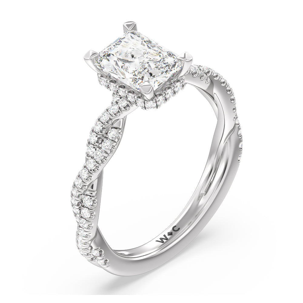 Twisted Shank Hidden Halo Engagement Ring with Radiant Cut Diamond in 14KT Platinum view 3
