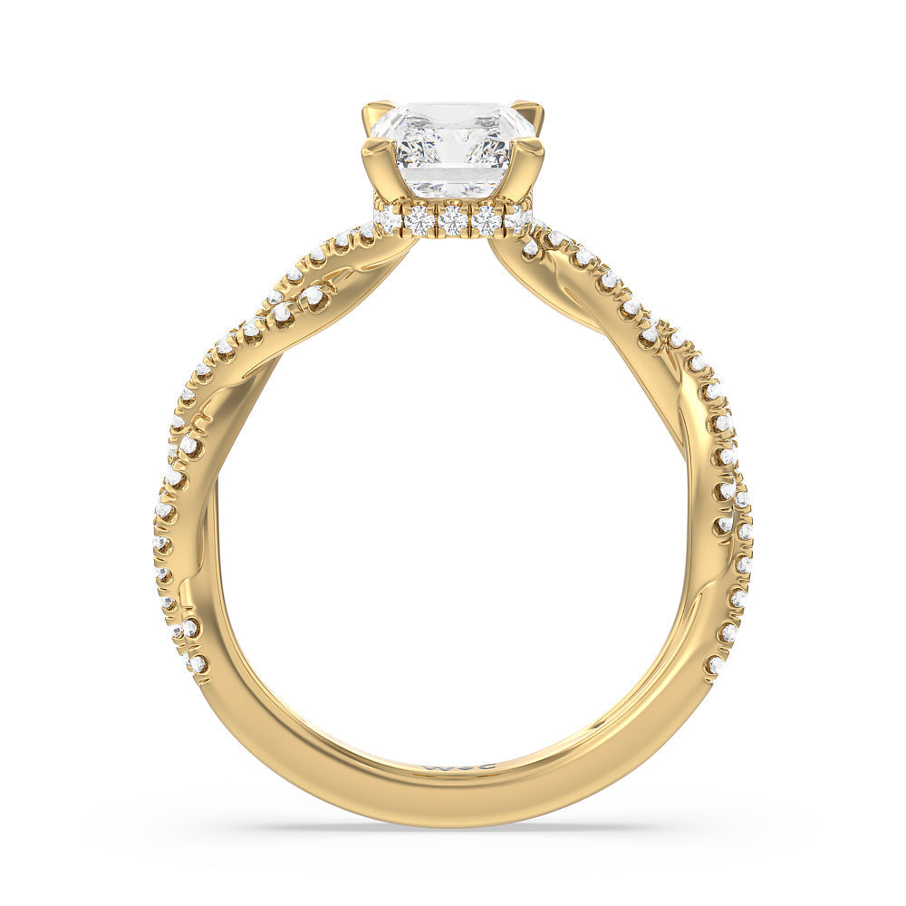 Twisted Shank Hidden Halo Engagement Ring with Radiant Cut Diamond in 14KT Yellow Gold view 2
