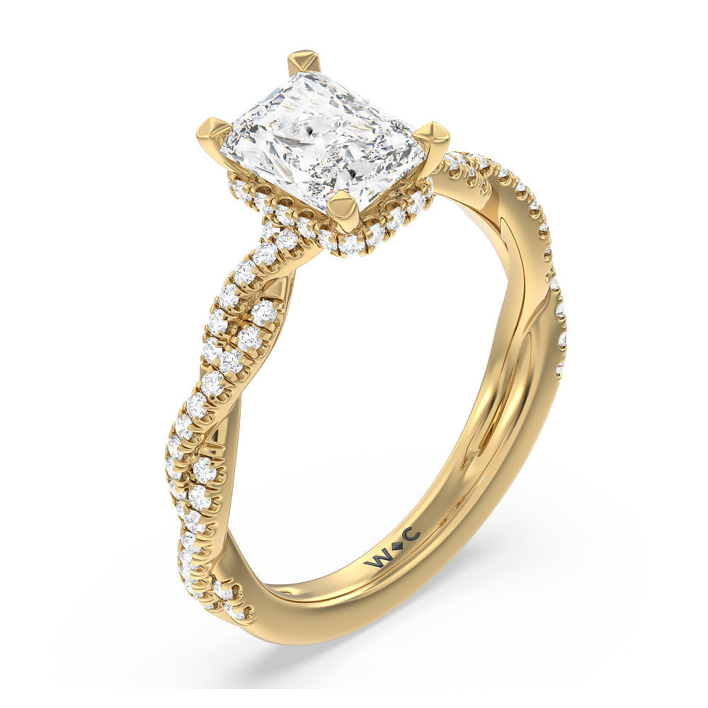 Twisted Shank Hidden Halo Engagement Ring with Radiant Cut Diamond in 14KT Yellow Gold view 3
