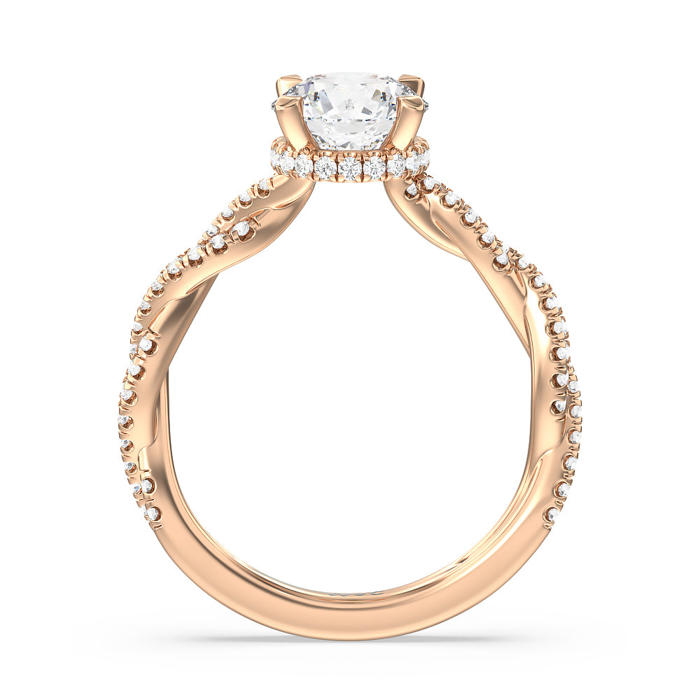Twisted Shank Hidden Halo Engagement Ring with Round Cut Diamond in 14KT Rose Gold view 2
