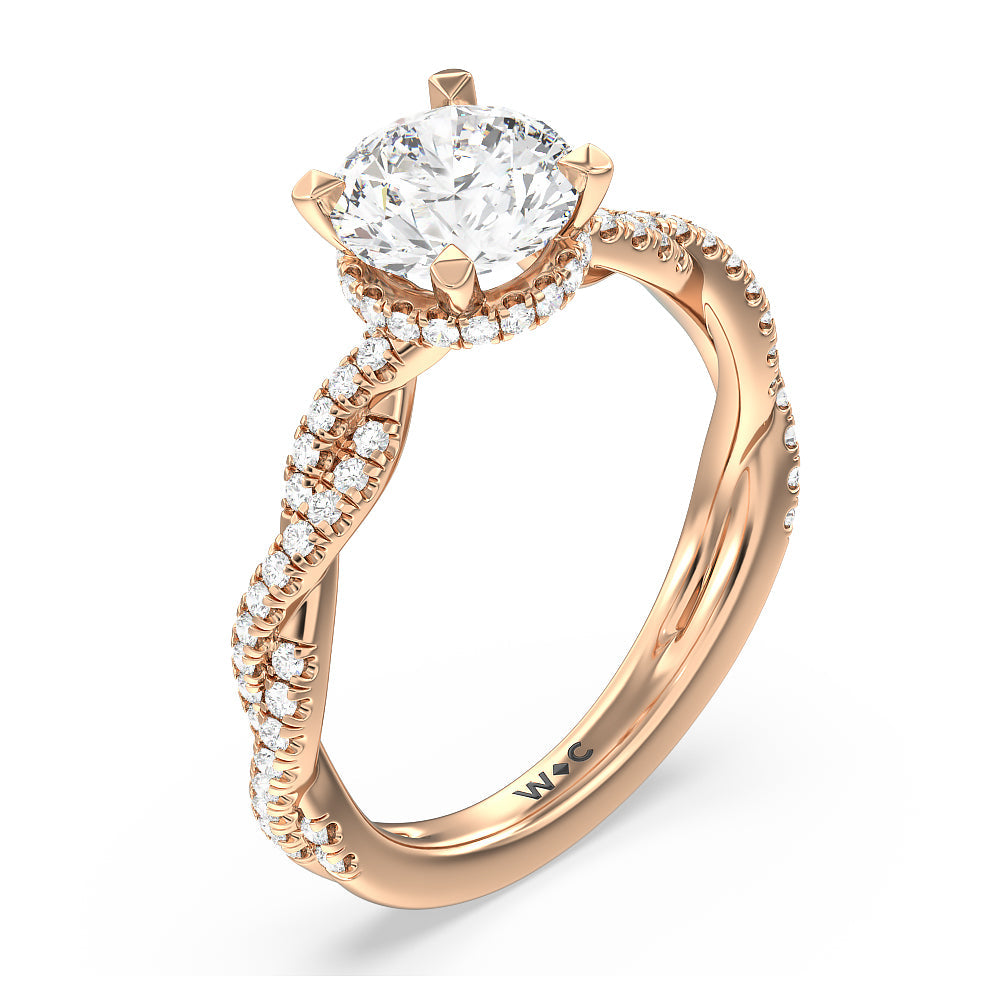 Twisted Shank Hidden Halo Engagement Ring with Round Cut Diamond in 14KT Rose Gold view 3
