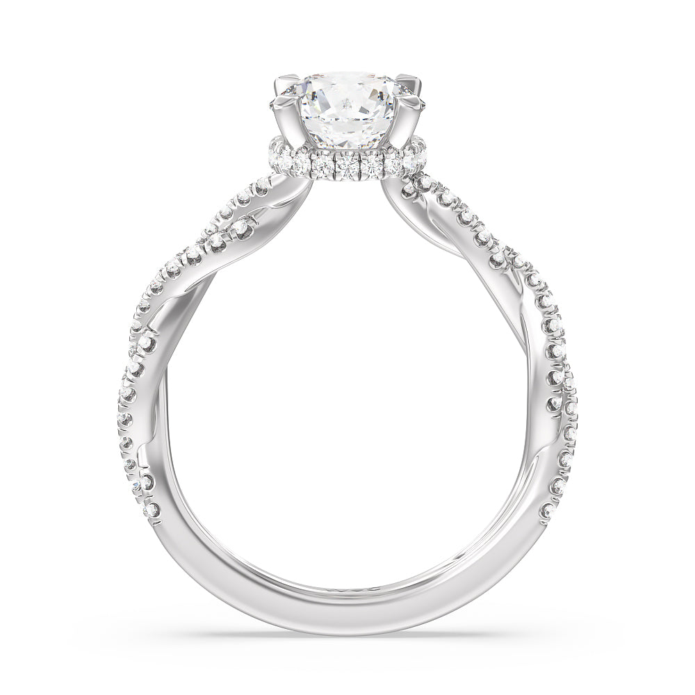 Twisted Shank Hidden Halo Engagement Ring with Round Cut Diamond in 14KT Platinum view 2
