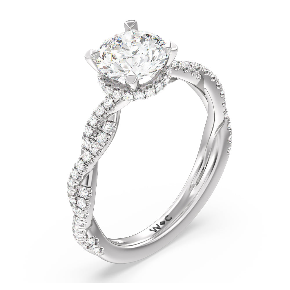 Twisted Shank Hidden Halo Engagement Ring with Round Cut Diamond in 14KT Platinum view 3
