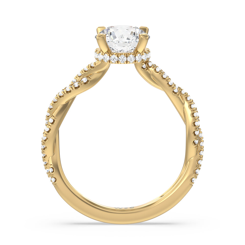 Twisted Shank Hidden Halo Engagement Ring with Round Cut Diamond in 14KT Yellow Gold view 2
