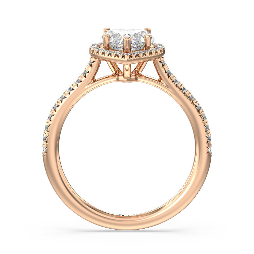 Cathedral Halo Engagement Ring with Heart Cut Diamond in 14KT Rose Gold view 2
