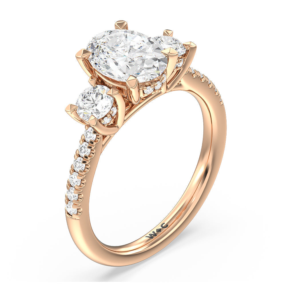 Oval Cut Three Stone Hidden Halo Cathedral Engagement Ring with Lab Grown Diamond in 14KT Rose Gold view 5
