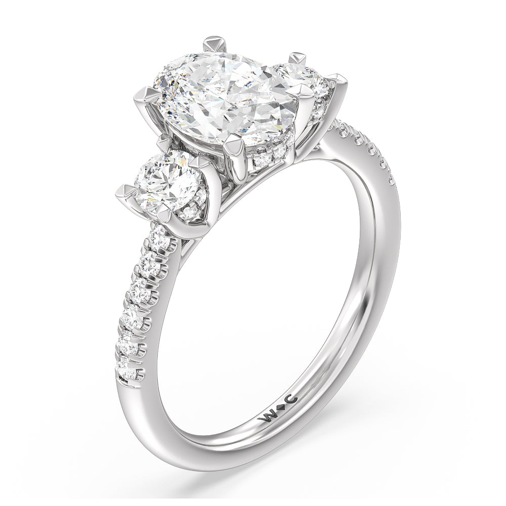 Oval Cut Three Stone Hidden Halo Cathedral Engagement Ring with Lab Grown Diamond in 14KT Platinum view 5
