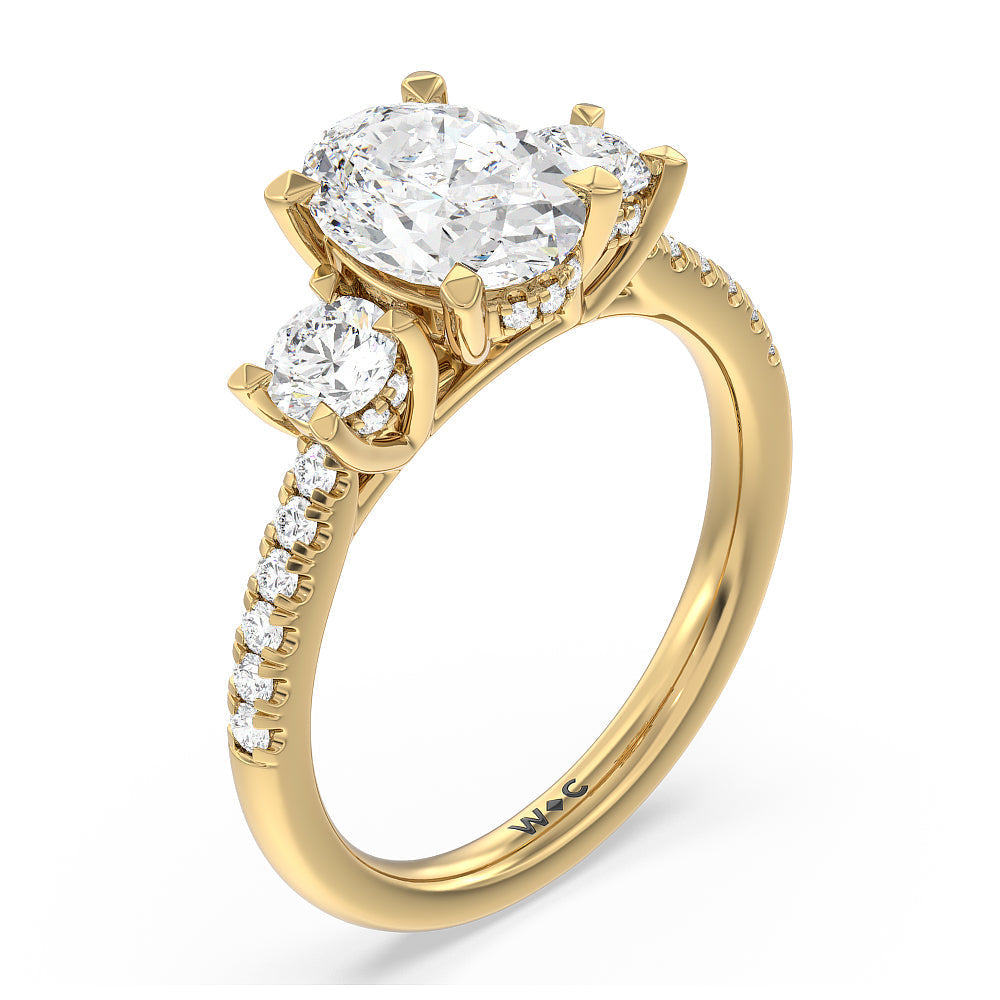Oval Cut Three Stone Hidden Halo Cathedral Engagement Ring with Lab Grown Diamond in 14KT Yellow Gold view 5
