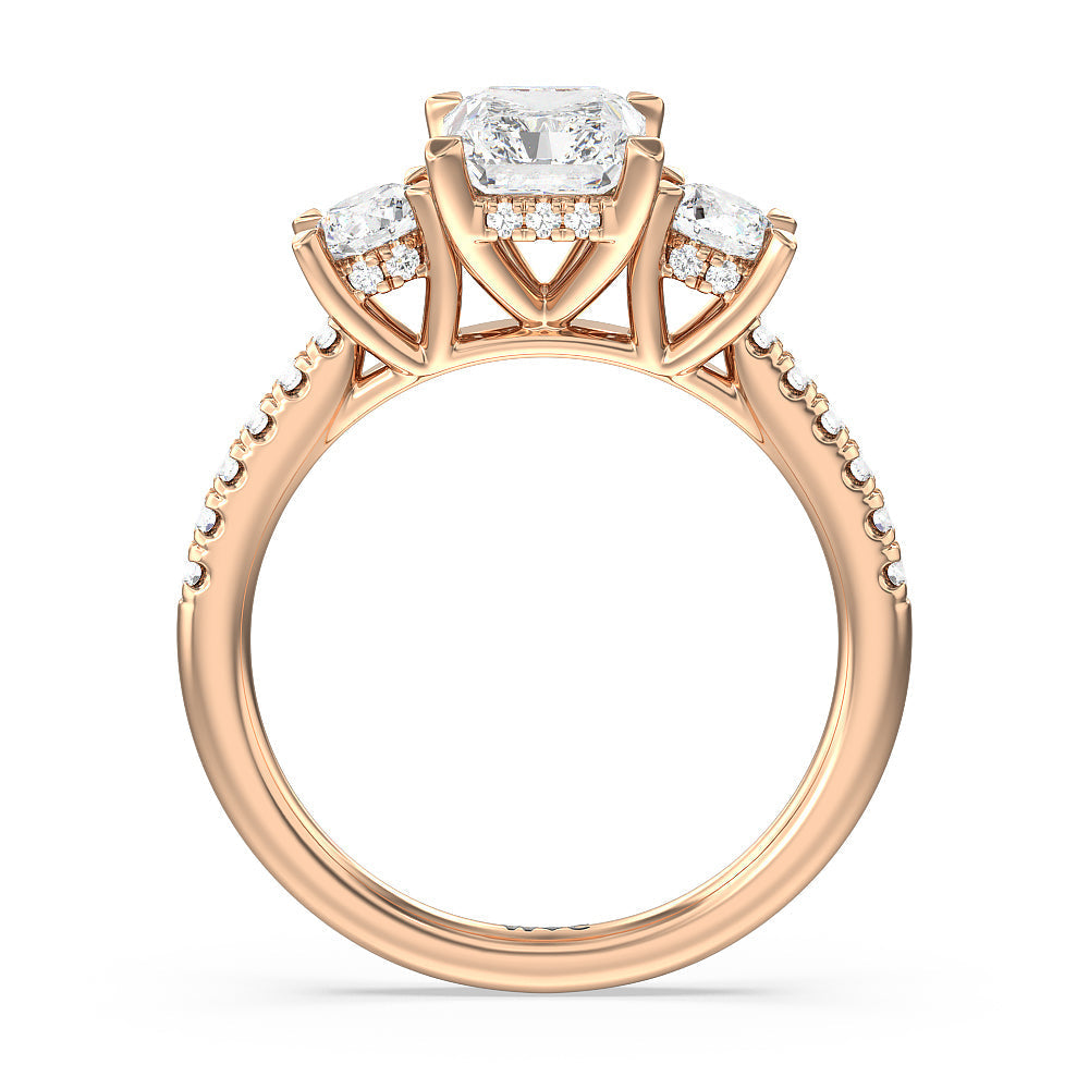 Radiant Cut Three Stone Hidden Halo Cathedral Engagement Ring with Lab Grown Diamond in 14KT Rose Gold view 4
