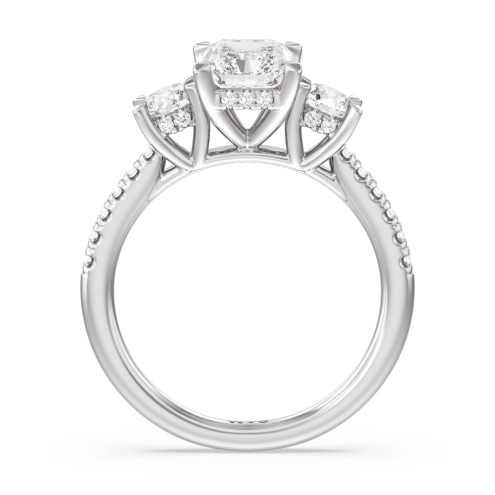 Radiant Cut Three Stone Hidden Halo Cathedral Engagement Ring with Lab Grown Diamond in 14KT Platinum view 4
