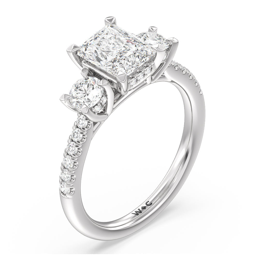 Radiant Cut Three Stone Hidden Halo Cathedral Engagement Ring with Lab Grown Diamond in 14KT Platinum view 5
