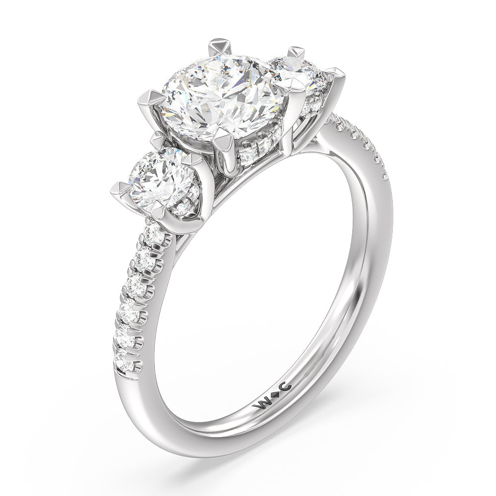 Round Cut Three Stone Hidden Halo Cathedral Engagement Ring with Lab Grown Diamond in 14KT Platinum view 5
