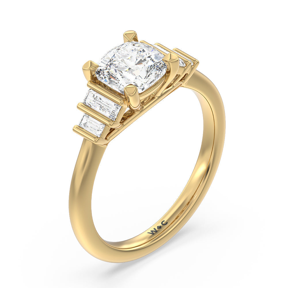 Geometric Diamond Engagement Ring with Cushion Cut Diamond in 14KT Yellow Gold view 3
