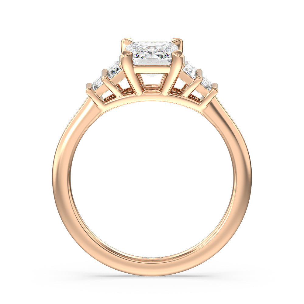 Geometric Diamond Engagement Ring with Emerald Cut Diamond in 14KT Rose Gold view 2
