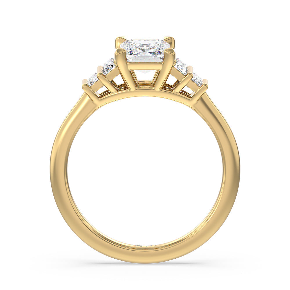 Geometric Diamond Engagement Ring with Emerald Cut Diamond in 14KT Yellow Gold view 2
