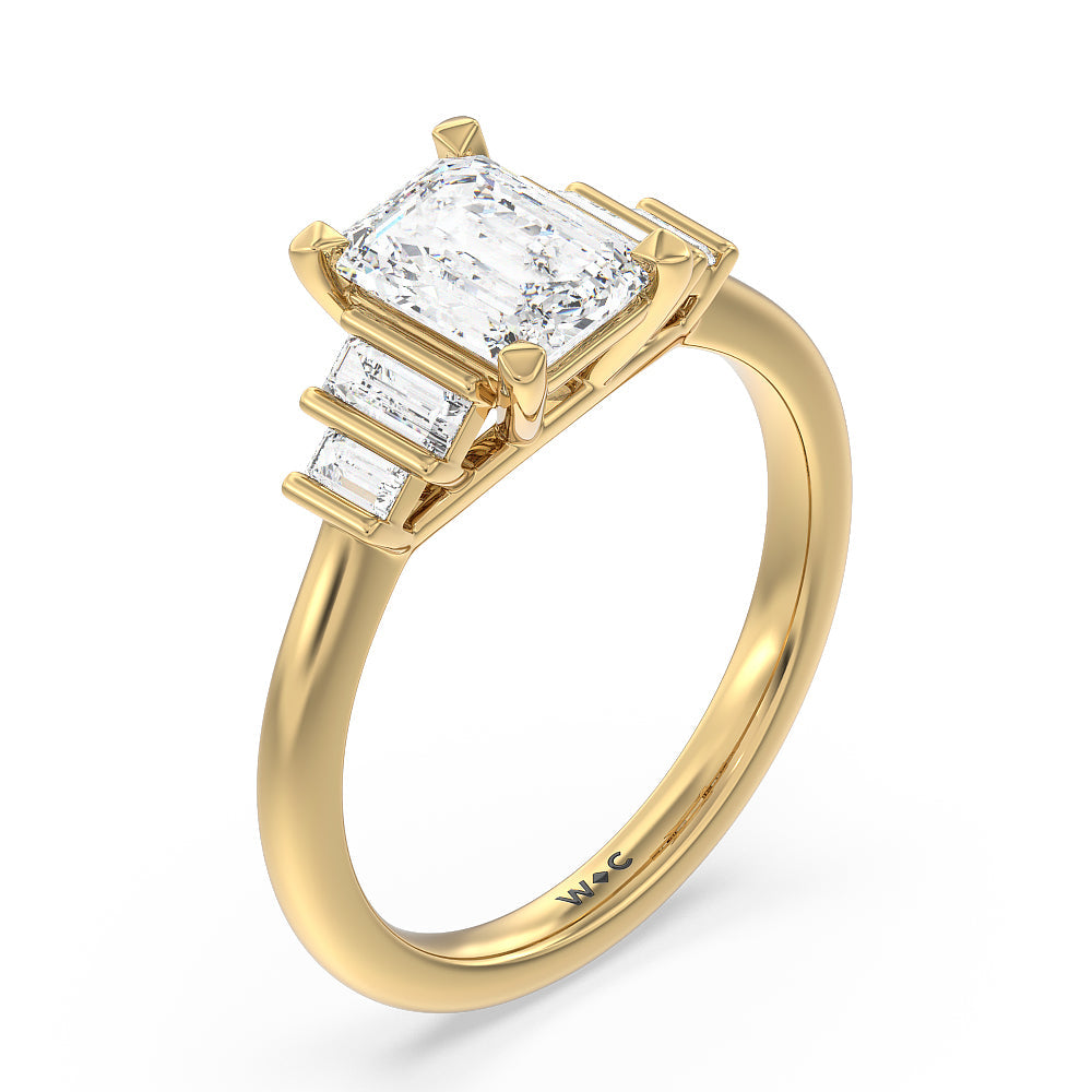 Geometric Diamond Engagement Ring with Emerald Cut Diamond in 14KT Yellow Gold view 3
