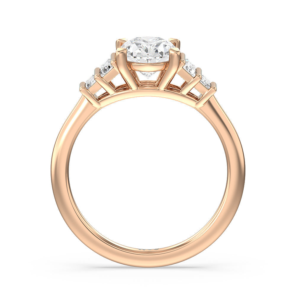 Geometric Diamond Engagement Ring with Oval Cut Diamond in 14KT Rose Gold view 2
